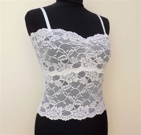 White See Through Elastic Lace Tank Top Camisole Etsy Lace Tank Top