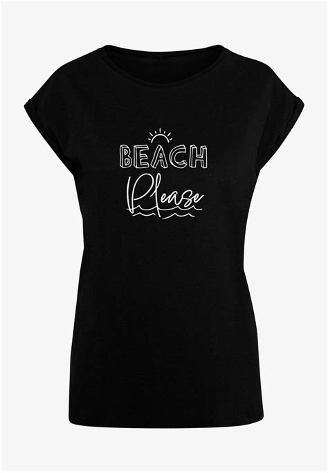 Merchcode Beach Please Extended Shoulder T Shirt Med Print Black