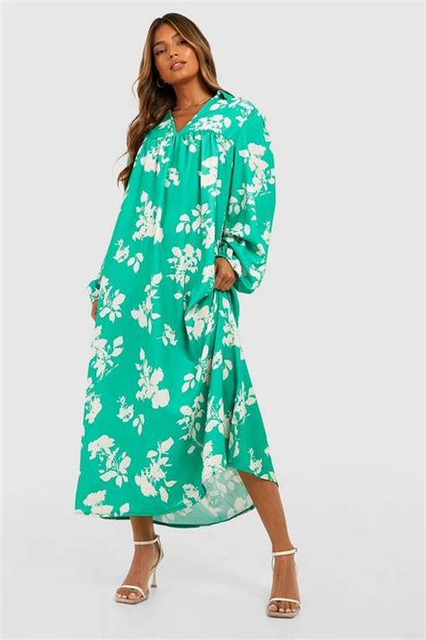 Floral Print Blouson Sleeve Midaxi Smock Dress Boohoo Uk