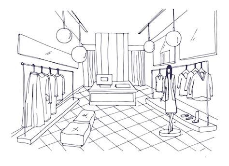 Esquema Del Interior De La Boutique De Ropa Con Muebles Ropa Colgada