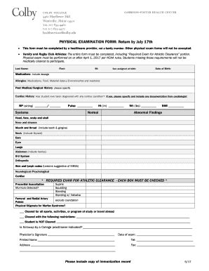 Fillable Online Physical Examination Form Return By July Th Fax