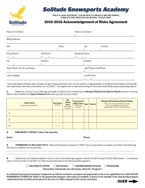 Fillable Online Acknowledgement Of Risks Agreement Solitude Fax Email