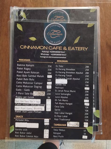 Menu at Cinnamon Cafe & Eatery, Tomohon