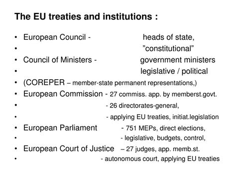 Ppt The Eu Treaties Institutions And Decision Making Process