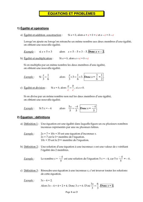 Équations 4ème exercices corrigés Dyrassa