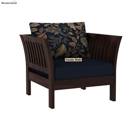 Buy Raiden Wooden Sofa Set Walnut Indigo Dusky Leaf At Off Online