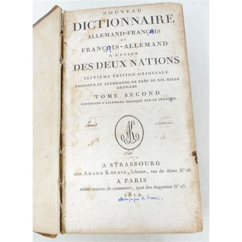 Dictionnaire allemand français français allemand Année 1812