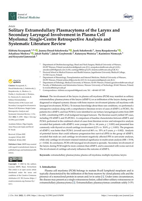 Pdf Solitary Extramedullary Plasmacytoma Of The Larynx And Secondary