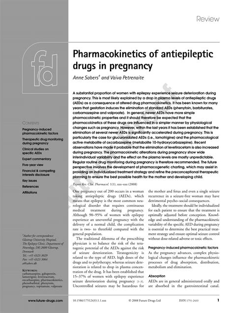 Pdf Pharmacokinetics Of Antiepileptic Drugs In Pregnancy