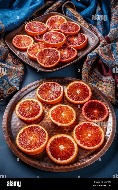 Sliced Ripe Juicy Sicilian Blood Orange Fruits Stock Photo Alamy