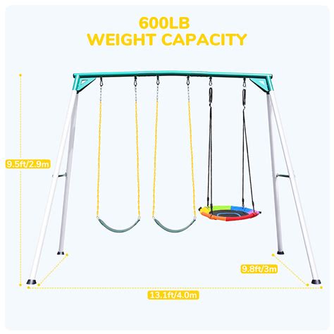 Hapfun 600lb Heavy Duty A Frame Metal Swing Sets With Three Seats Autojoy