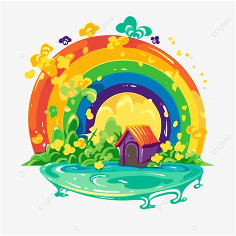 St Patrick S Day Rainbow Vector, Sticker Clipart An Illustration Of A Rainbow In A Small Lake ...