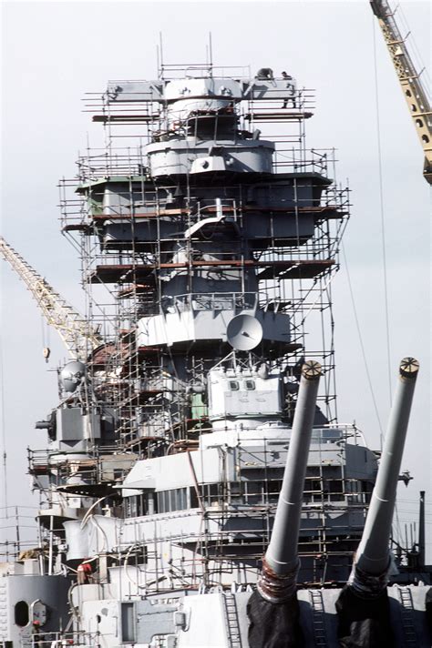 A Bow View Of The Superstructure Of The Battleship Uss New Jersey Bb