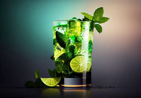 Un Vaso De Mojito Con Limas Y Limas En El Fondo Foto Premium