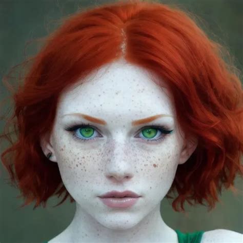 Pretty Woman With Red Hair Pale Skin Green Eyes F