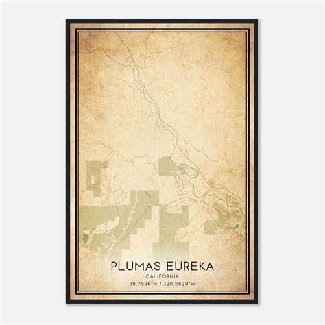 Vintage Plumas Eureka California Map Poster, Plumas Eureka CA City Road