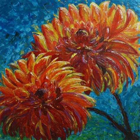 Bold Orange Dahlias. Original Fine Art by Amy Provonchee