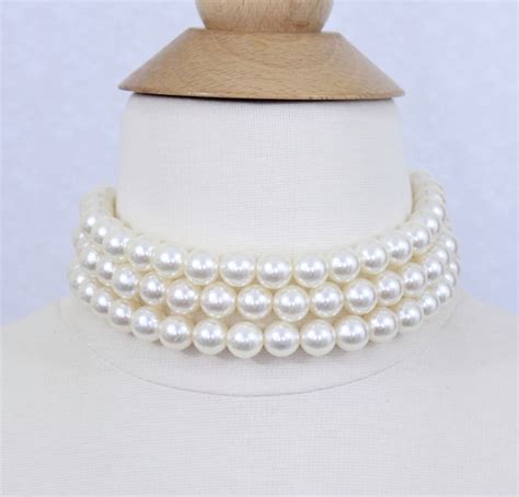 Items Similar To Large Pearl Choker Three Strand Pearl Choker Chunky Pearl Choker Bridal