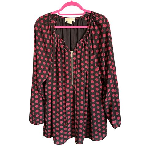 Michael Kors Polka Dot Chiffon Zipper Keyhole Tie Neck Blouse Ebay