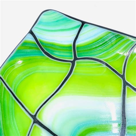 Fused Glass Dish Green Marble Luke Adams Glass Blowing Studio