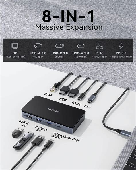 MOKiN 8 In 1 USB C Hub Docking Station USB C Adapter With 4K HDMI 3