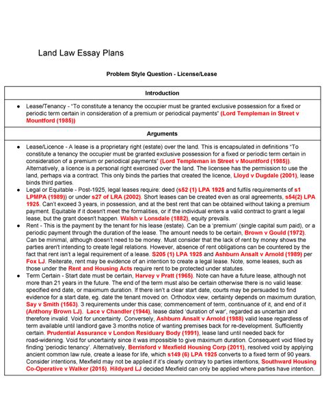 Land Law Essay Plans Lecture Notes 1 8 Land Law Essay Plans Problem