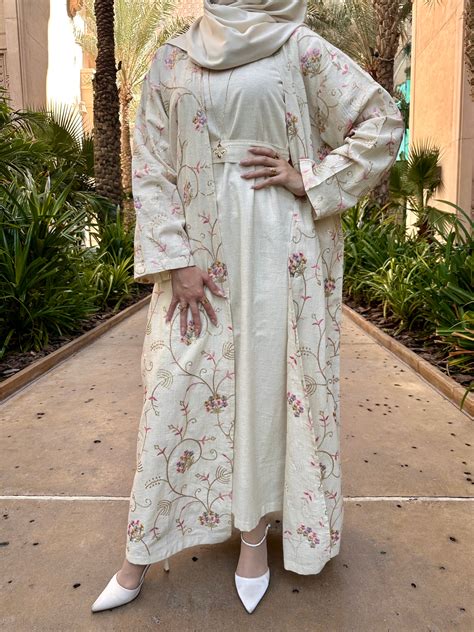 Gold Floral Abaya With Inner Dress Nhd Elegance