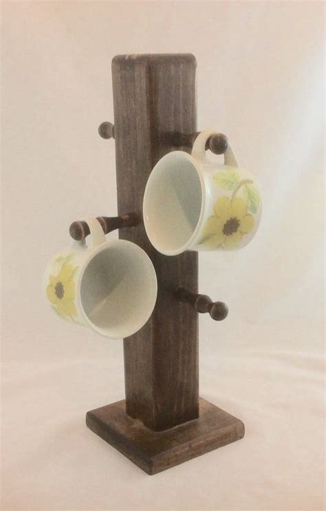 Wood Mug Tree Cup Holder Coffee Station Mug Rack Counter Top Etsy