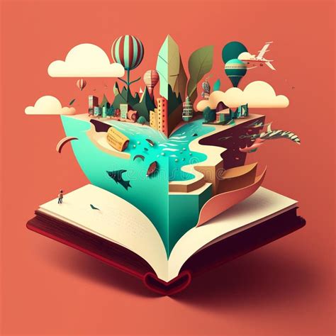 Flat Design Cartoon World Book Day Illustration Open Book With Stories