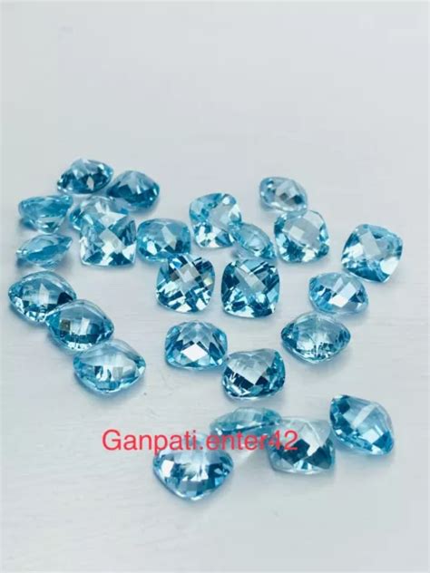 TOPAZE BLEU DESSERÉ Gemme Coussin Échiquier Coupe 6x6 MM Calibré Taille