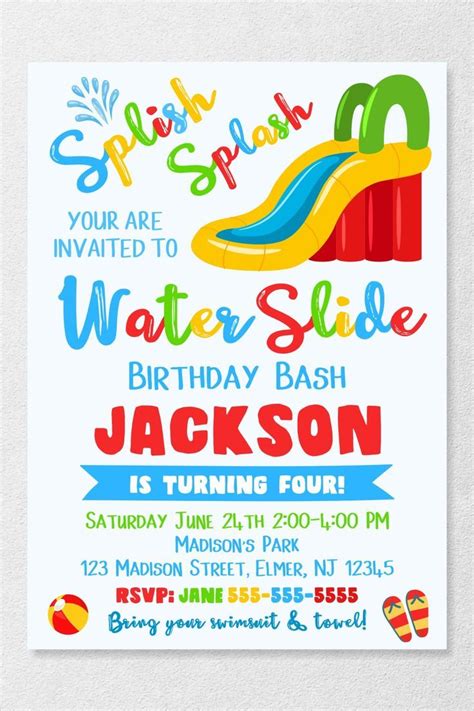 Waterslide Invitation Waterslide Birthday Invitation Water Inspire