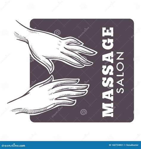 Massage Salon Hand Drawn Sketch Monochrome Logo Stock Vector