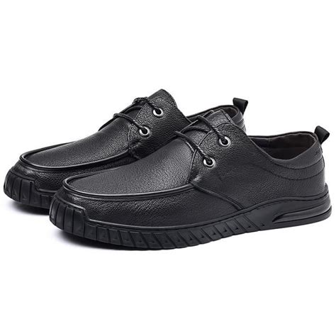 Mocassin Homme En Cuir Noir Avec A Ration Et Lacets Doux Et Confortable