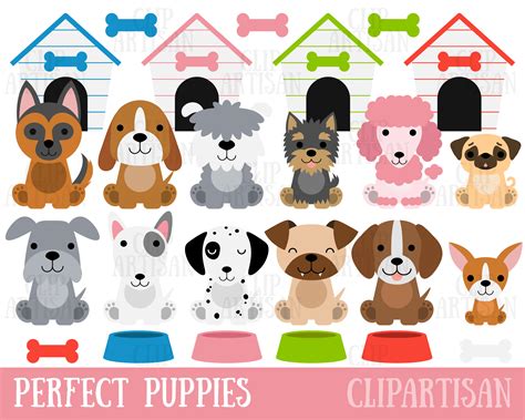 Dog Breeds Clipart Cute Dogs Clip Art Graphic By Inkley Studio ...