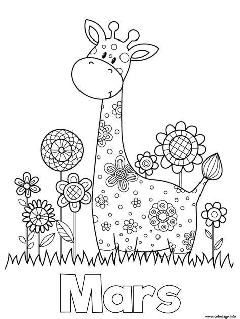 Coloriage Mars Maternelle Giraffe Jecolorie