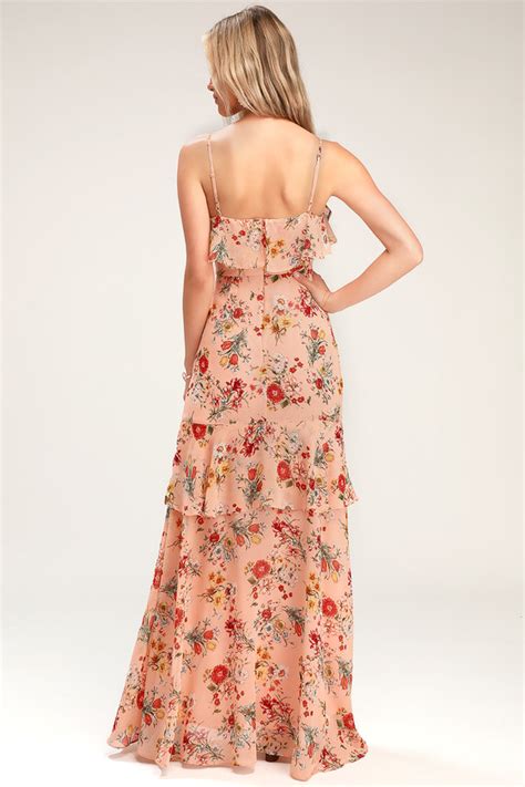 Lovely Blush Floral Print Dress High Low Dress Ruffled Maxi Lulus