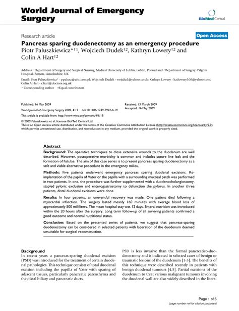 Pdf Pancreas Sparing Duodenectomy As An Emergency Procedure