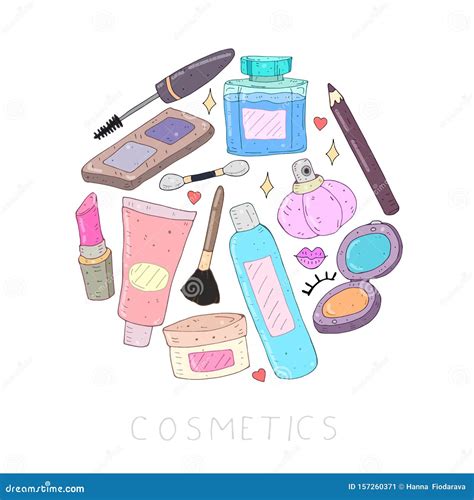 Colorful Cartoon Cute Makeup Set With Inscription And Decorative