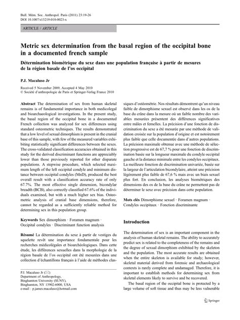 Pdf Metric Sex Determination From The Basal Region Of The Occipital Bone In A Documented