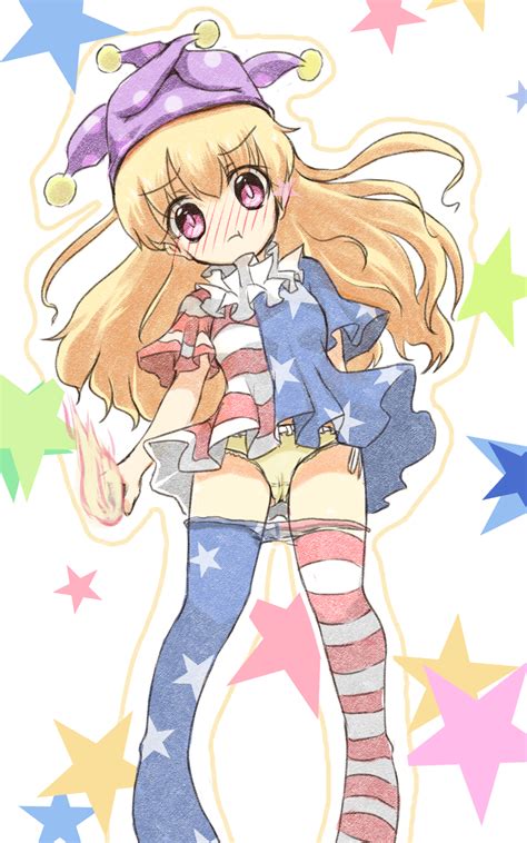 Safebooru 1girl American Flag Dress American Flag Legwear Blonde Hair Blush Breasts Clownpiece