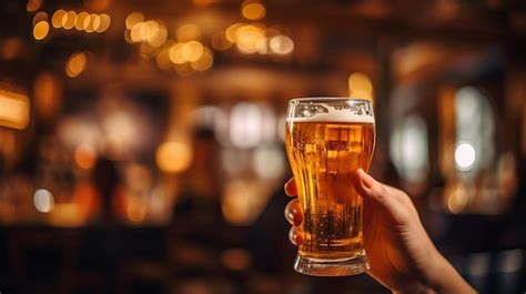 Premium Ai Image A Hand Holding A Glass Of Beer In A Bar