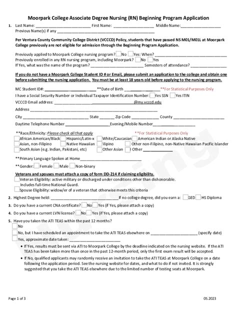 Fillable Online Ventura College School Of Nursing Application Packet