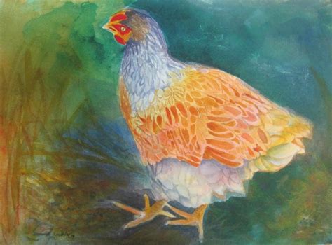 Linda McCoy: Chicken, Watercolor by Linda McCoy