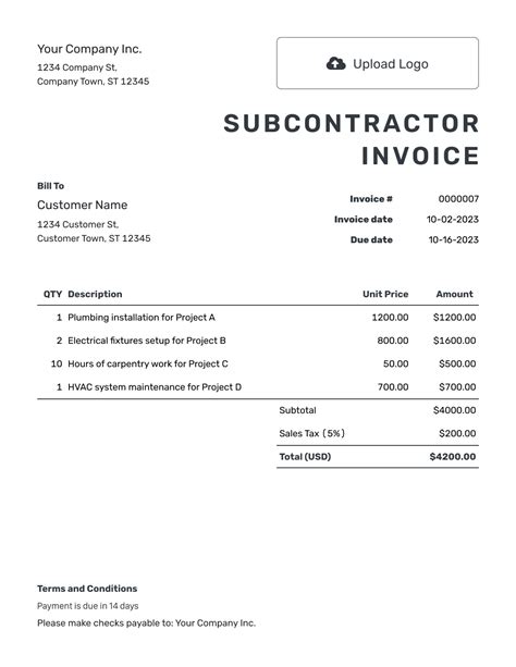 Free Subcontractor Invoice Template Docelf