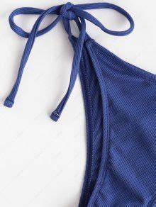 Zaful Halter Ribbed Cutout Tie Skimpy Bikini Swimwear In Deep Blue