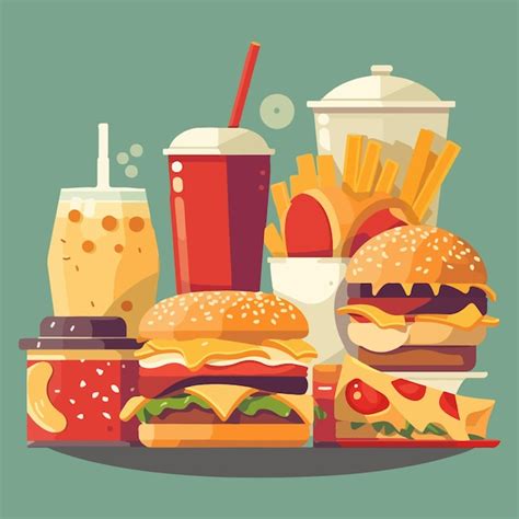 Premium Vector Fast Food Flat Vector Illustration