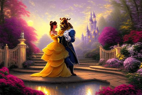 Beauty And The Beast Dancing In The Moonlight By Thomas Kinkade