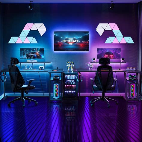 Motpk L Shaped Gaming Desk With Led Lights Corner Gaming Computer Desk