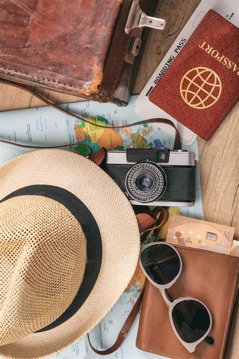 Retrovisione Di Fondo Degli Accessori Per Viaggi E Vacanze Immagine