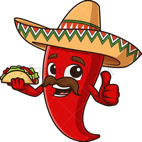 Mexican Red Pepper Holding Taco Cartoon Vector Clipart Friendlystock